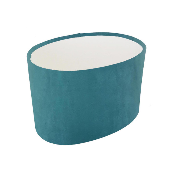 Oval Lampshade in Teal Blue Velvet and White Lining