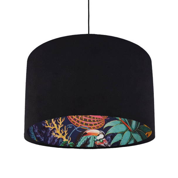 Black Lamp shade with Tropical Wonderland Lining