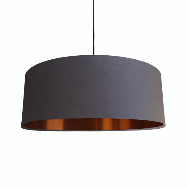 Extra Large Lamp shade in Dark Grey Velvet and a Brushed Copper Lining