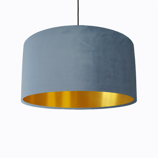 Light Dusky Blue Lampshade in Velvet with Gold Lining