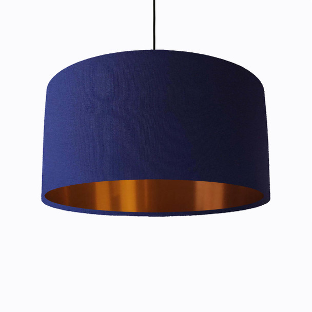 Navy Blue Lampshade in Cotton with Copper Lining