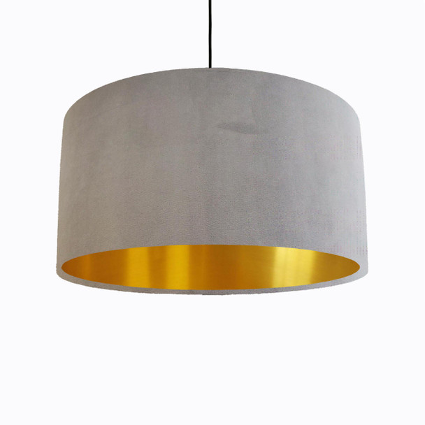 Light Grey Lampshade in Velvet with Gold Lining