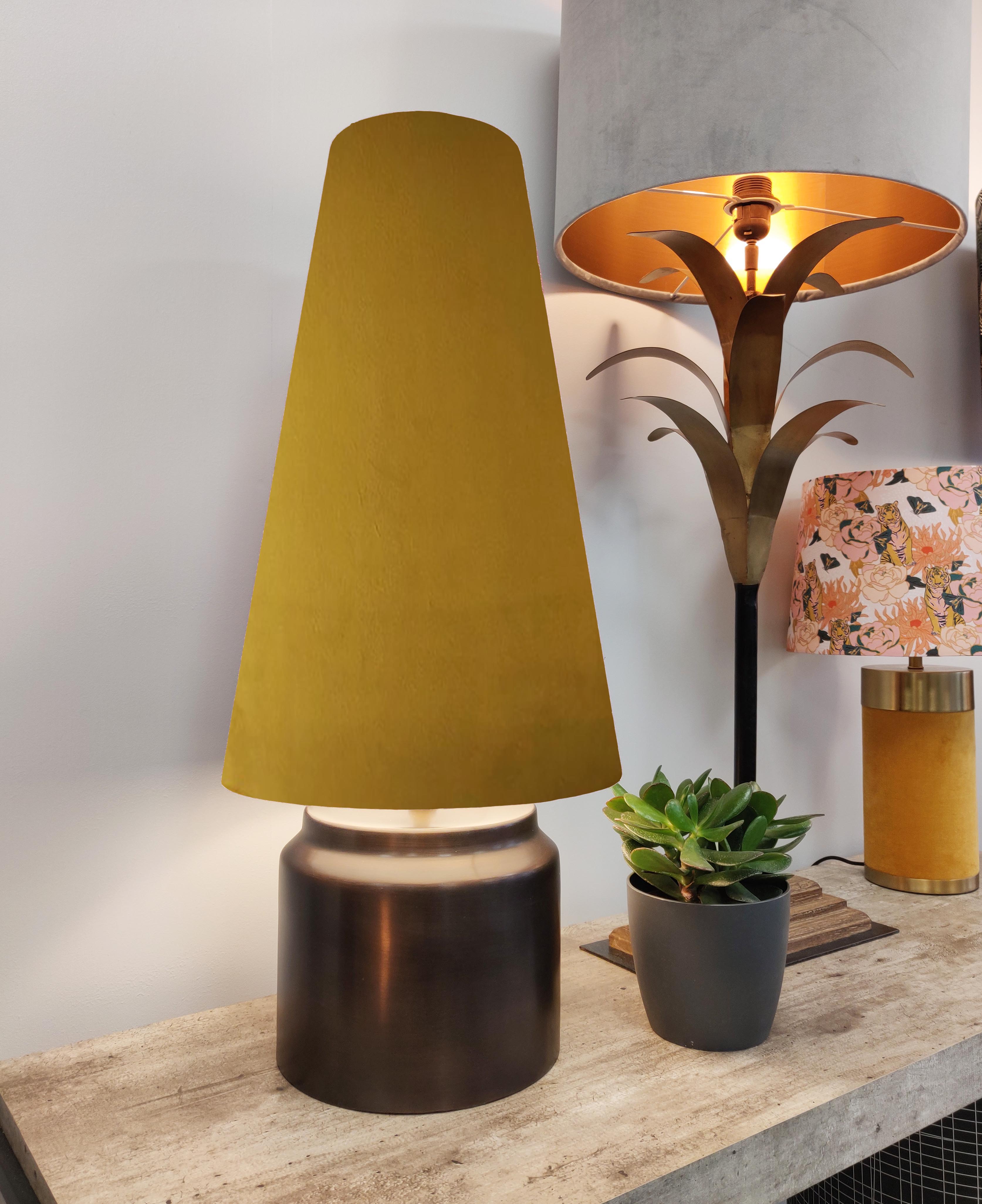 Extra Tall Mustard Velvet Lampshade in a Conical Cone Design