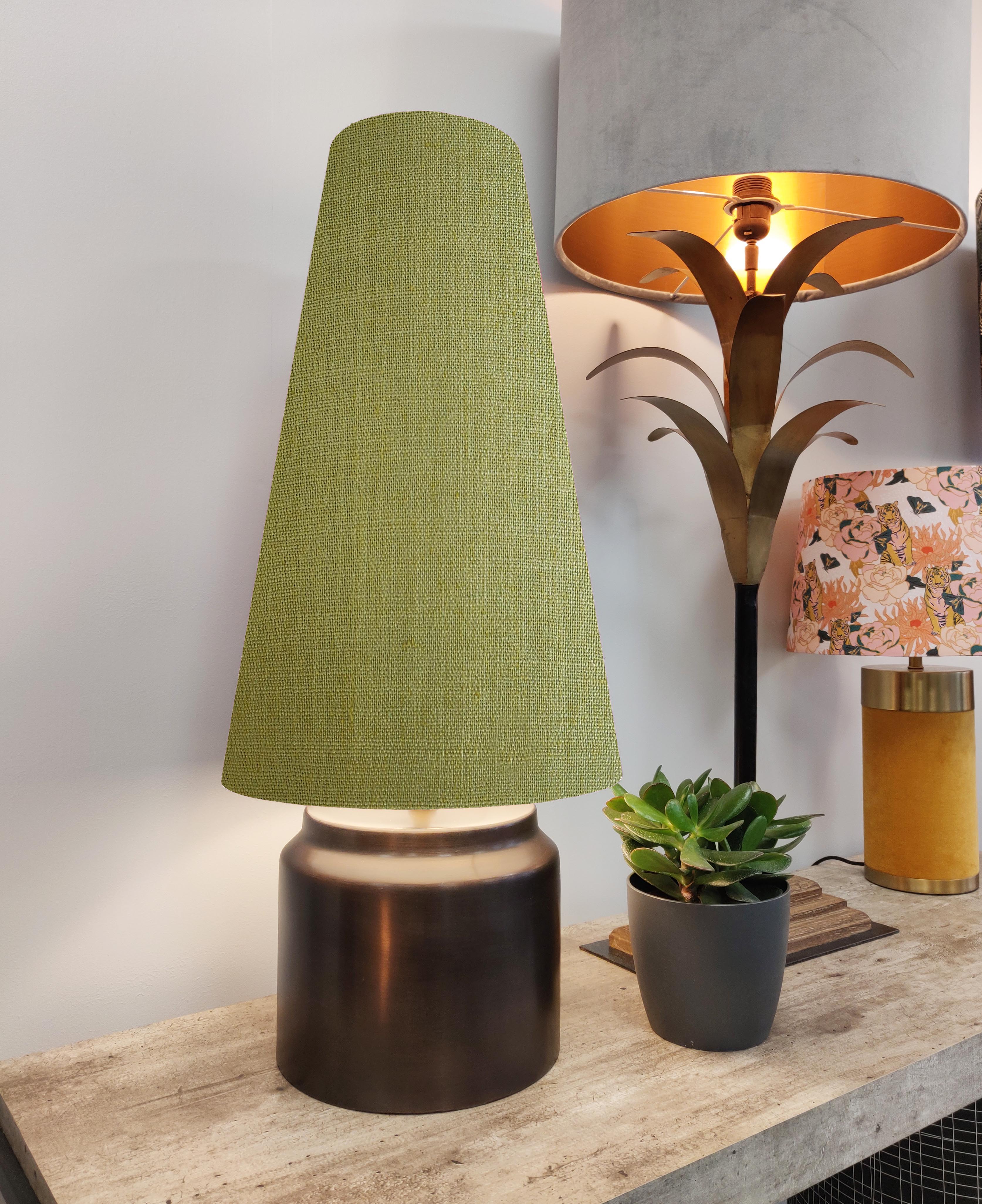 Extra Tall Fern Green Linen Lampshade in a Conical Cone Design