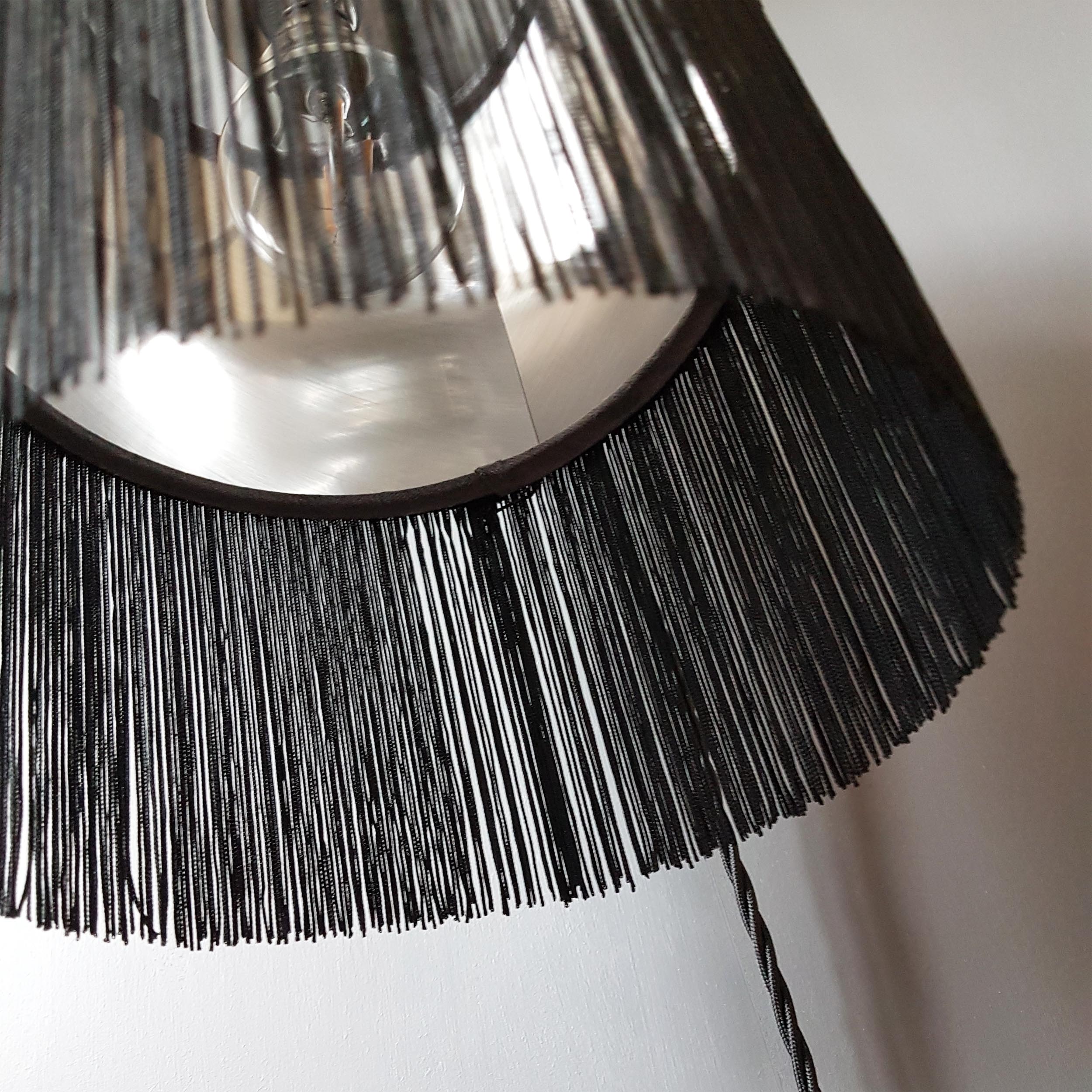 Candid Owl Luxury Grey Velvet Lampshade With Black Fringe I wanted my lamp shade to have tassels, but the ones that were already tied were worse for the wear.