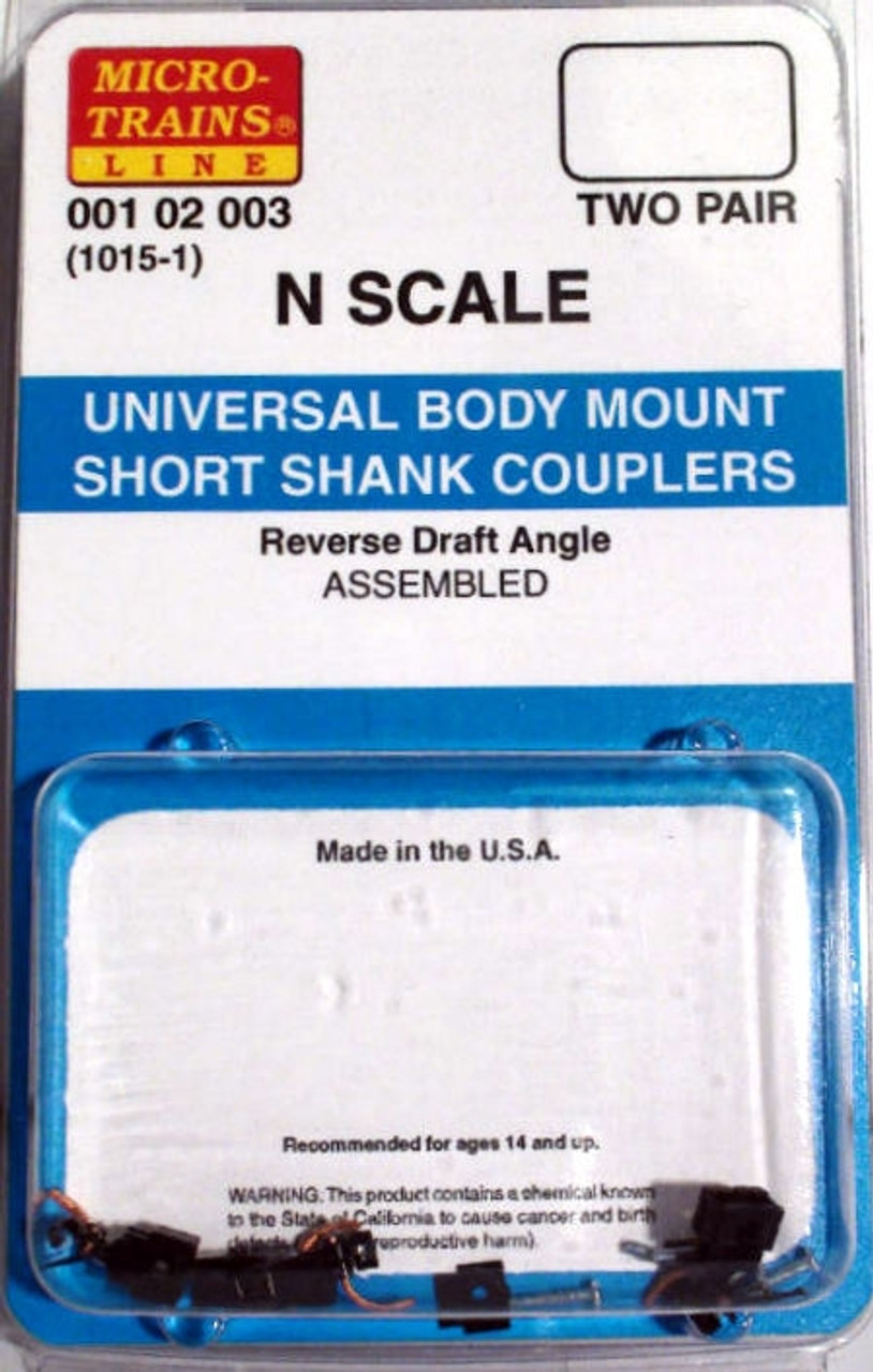 Micro-Trains N 00102003 (1015-1) Universal Body Mount Short Shank Couplers  (2 pair, Assembled)