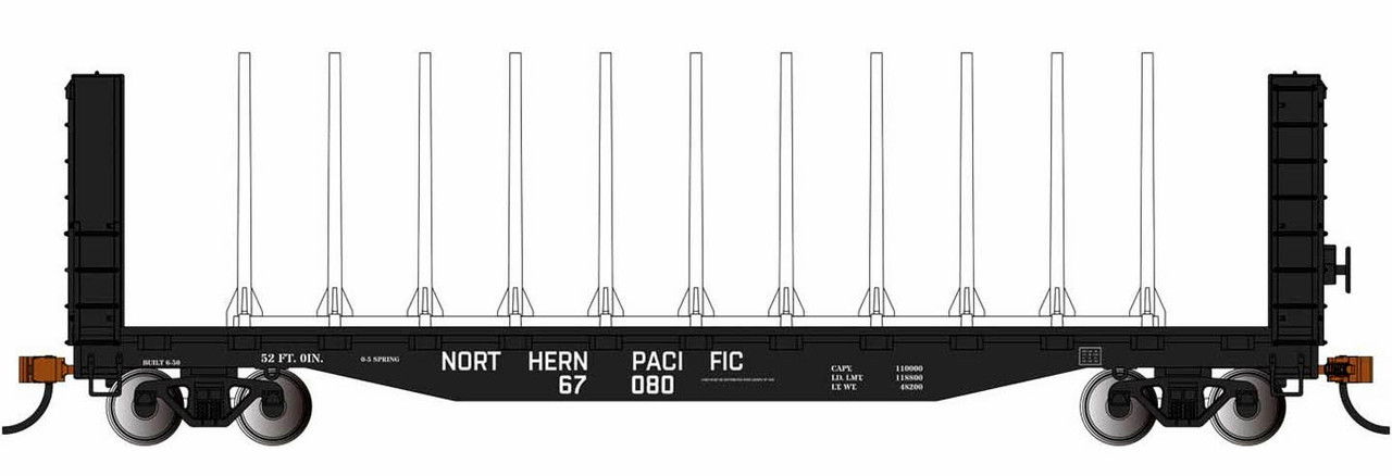 Bachmann HO 12904 52' Center-Beam Flat Car with Bulkheads