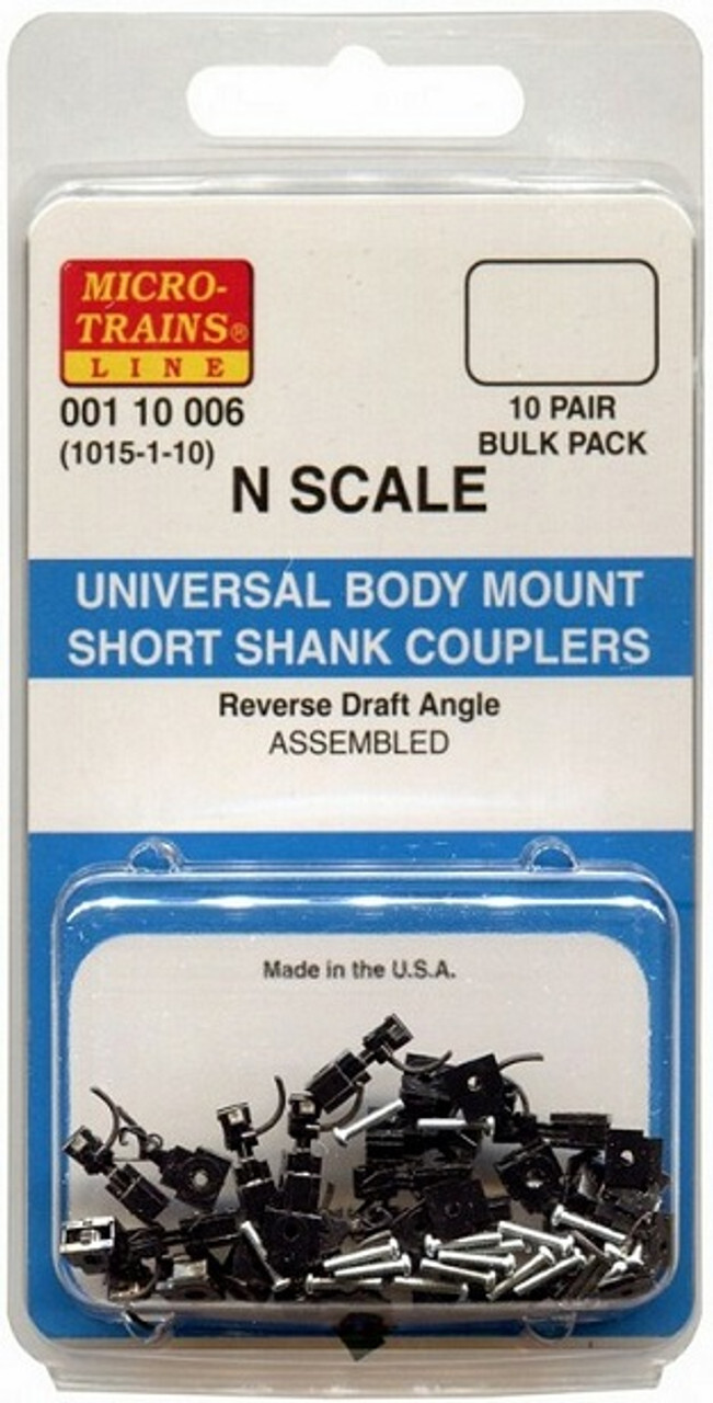 Micro-Trains N 00110006 (1015-1-10) Universal Body Mount Short Shank  Couplers (10 pair, Assembled)