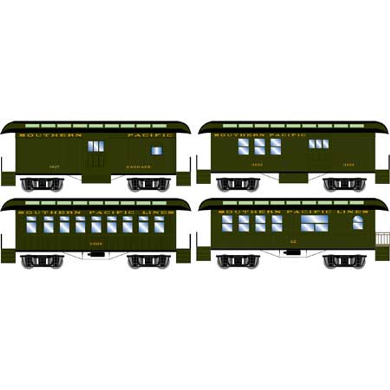 Roundhouse HO 16378 34' Old Time Overton Passenger Cars, Southern Pacific  (4-Pack)