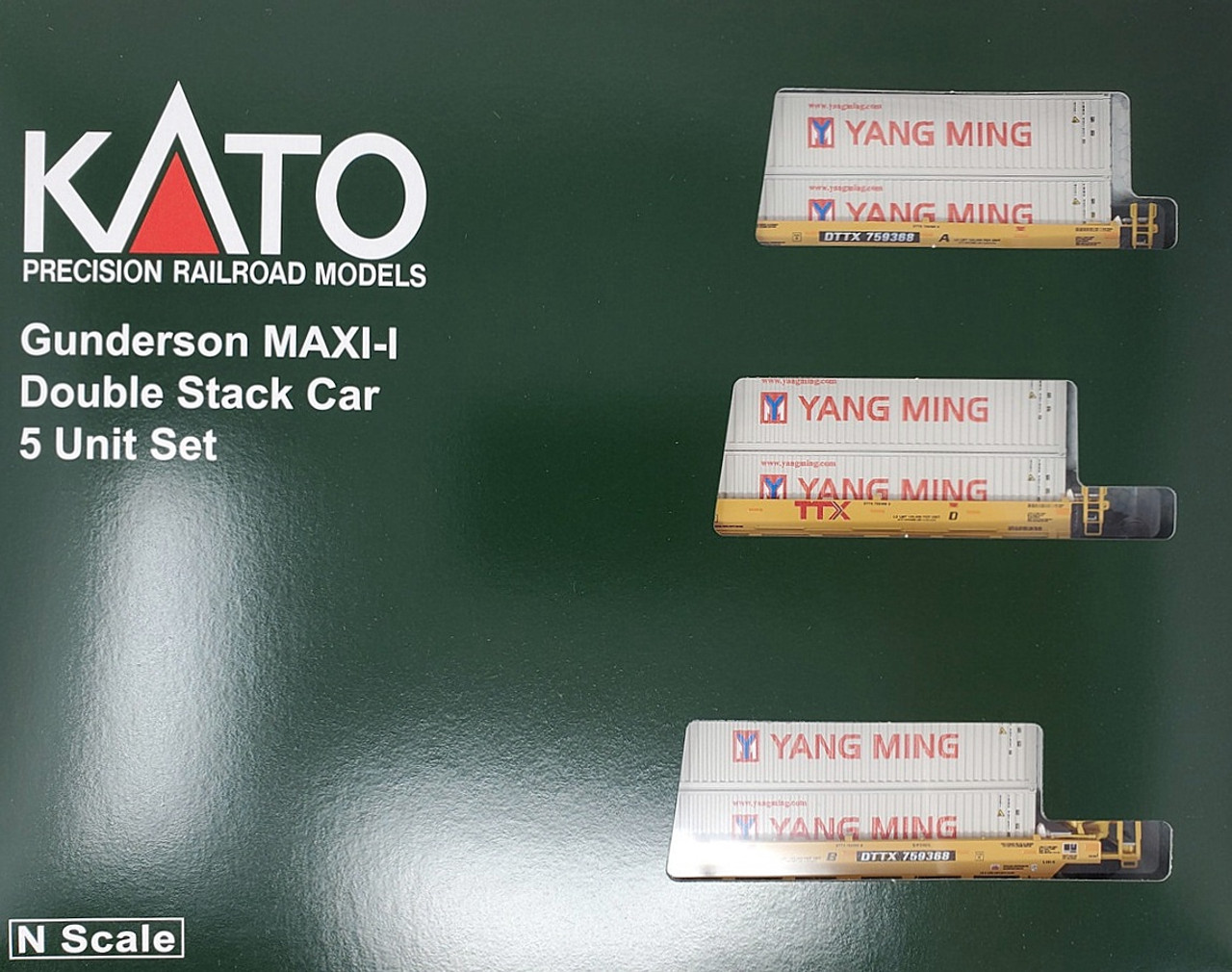 Kato N 1066212 Maxi-I Well Cars with Yang Ming Containers, TTX