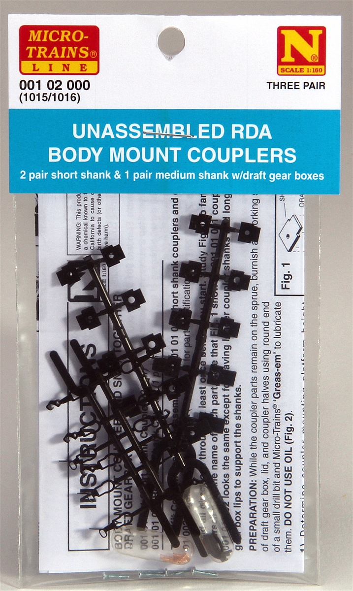 Micro-Trains N 00102000 (1015/1016) Unassembled RDA Body Mount Couplers (3  pair, Black)