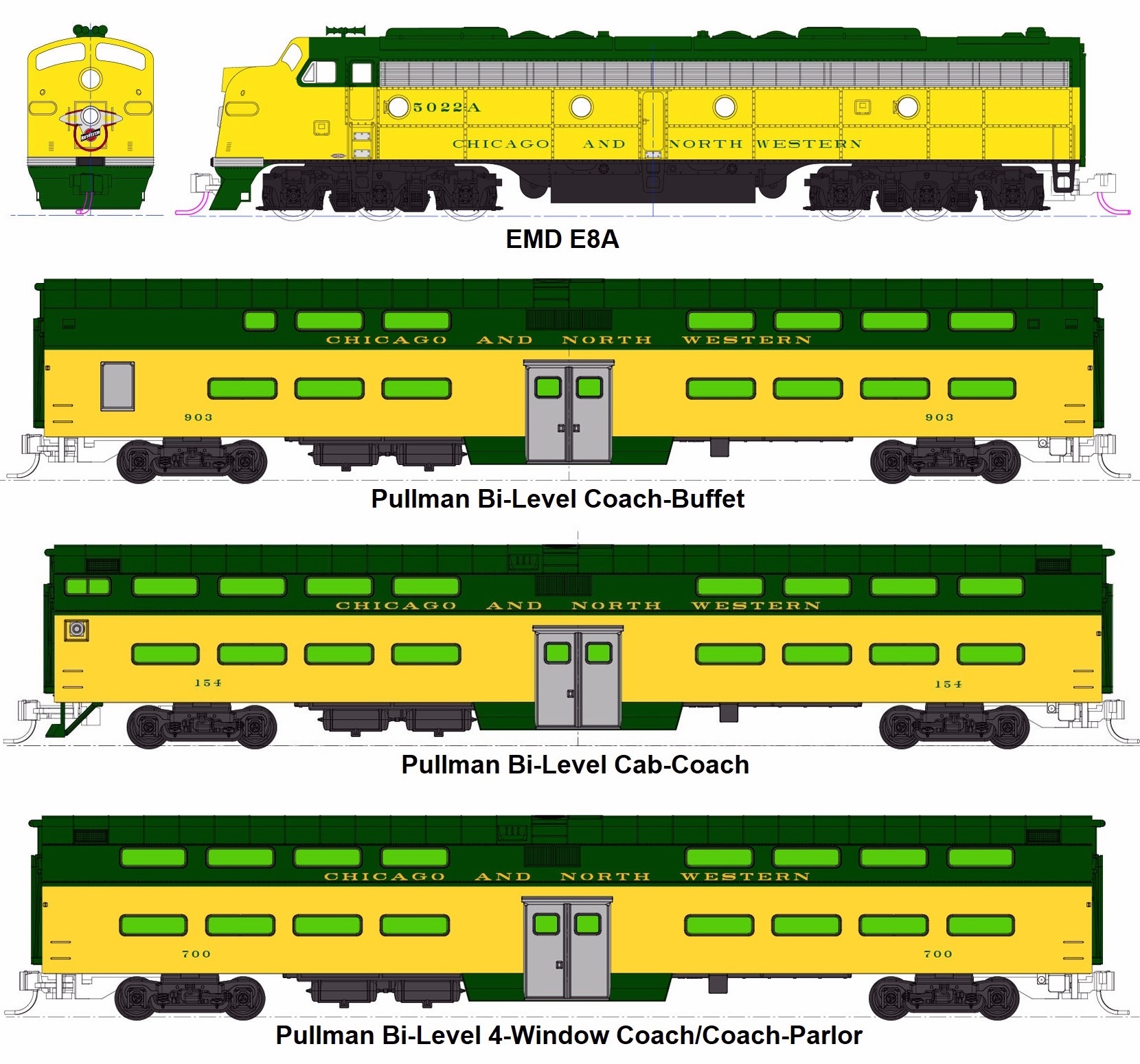 Kato N 106104 EMD E8A and Pullman Bi-Level 