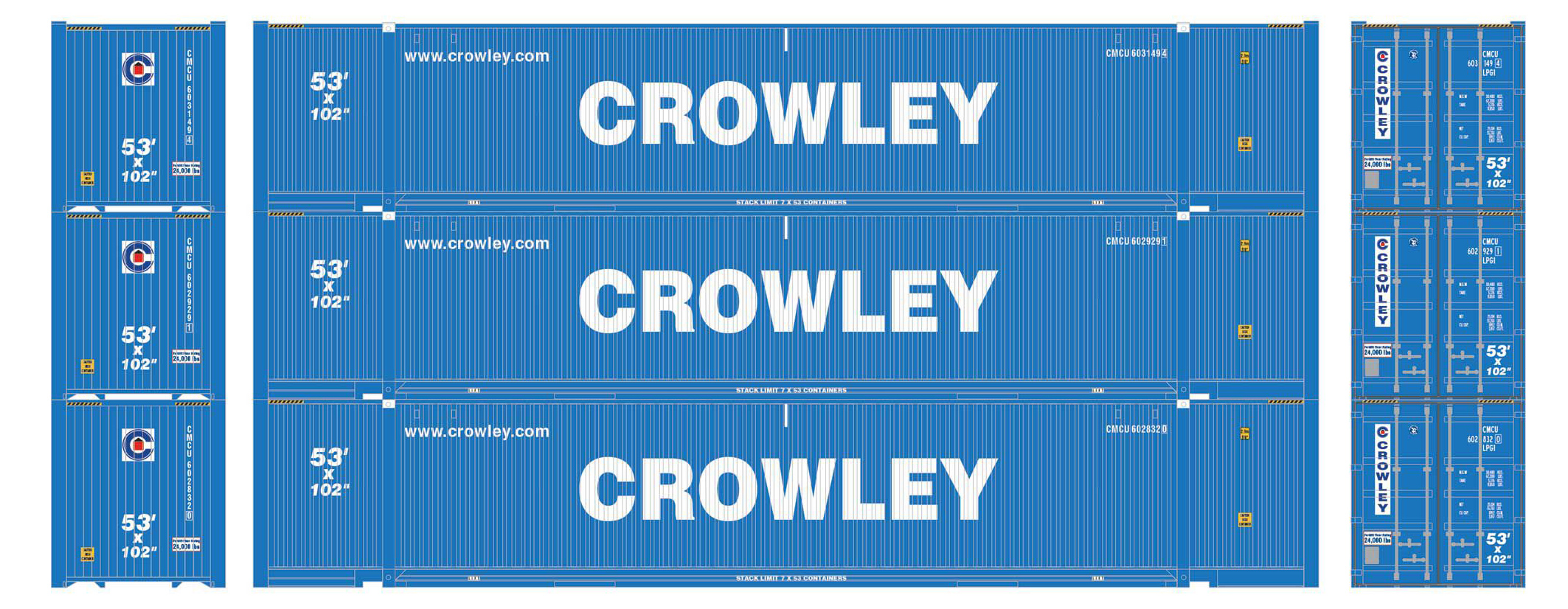 Athearn HO 28994 53' Jindo Containers, Crowley #1 (3)