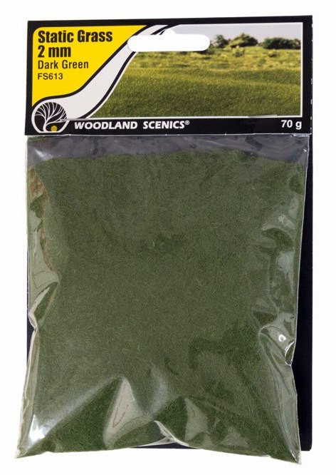 Woodland Scenics FS613 Static Grass, Dark Green (2mm) ModelTrainStuff