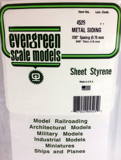 Evergreen Scale Models 4525 Corrugated Metal Siding .030" ModelTrainStuff