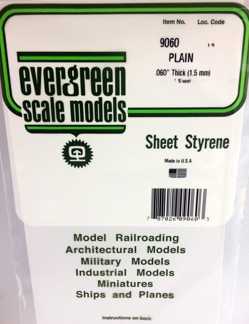 Evergreen Scale Models 9060 6" x 12" Plain White Sheet .060" (1) ModelTrainStuff