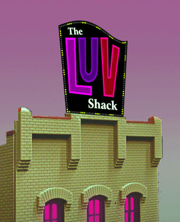 Miller Engineering HO/O 4481 The Luv Shack, Animated Neon Style Sign Kit ModelTrainStuff