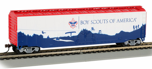 Bachmann Silver Series HO 18013 50' Plug Door Box Car, Boy Scouts of America (Adventure Landscape) ModelTrainStuff