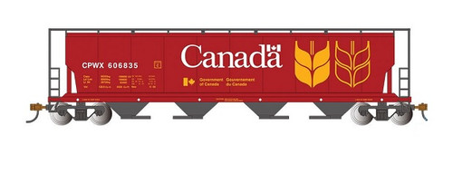 Bachmann HO 73801 Canadian Cylindrical 4-Bay Grain Hopper with FRED, Government of Canada (CPWX) #606835 ModelTrainStuff