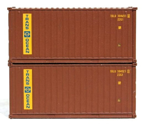 Jacksonville Terminal Company N 205327 20' Standard Height Containers with Corrugated Sides and Magnetic System, TransOcean (2) ModelTrainStuff