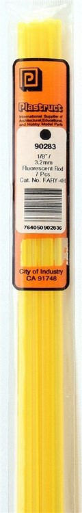 Plastruct 90283 FARY-4H Fluorescent Yellow Acrylic Round Rod, 1/8" (7)(d) ModelTrainStuff