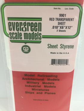 Evergreen Scale Models 9901 Red Transparent Polystyrene Sheets .010" (2) ModelTrainStuff