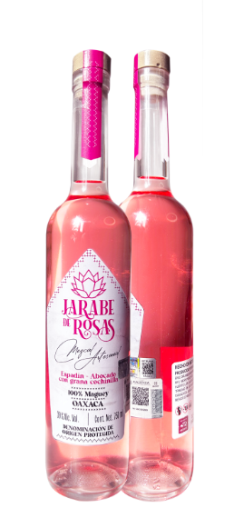 Botellas de Jarabe de Rosas Mezcal Artesanal