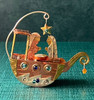 Fair trade copper and brass boat nativity from Thailand with colorful beads
