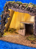 Rustic Fontanini illuminated stable for 5 inch scale nativity figures with moss and bark