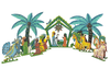Fair Trade Haitian recycled metal nativity with colorful animals and palm trees