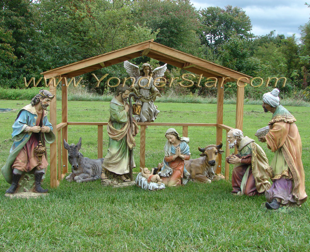 Outdoor Nativity Scene 9 pieces with optional Wooden Stable