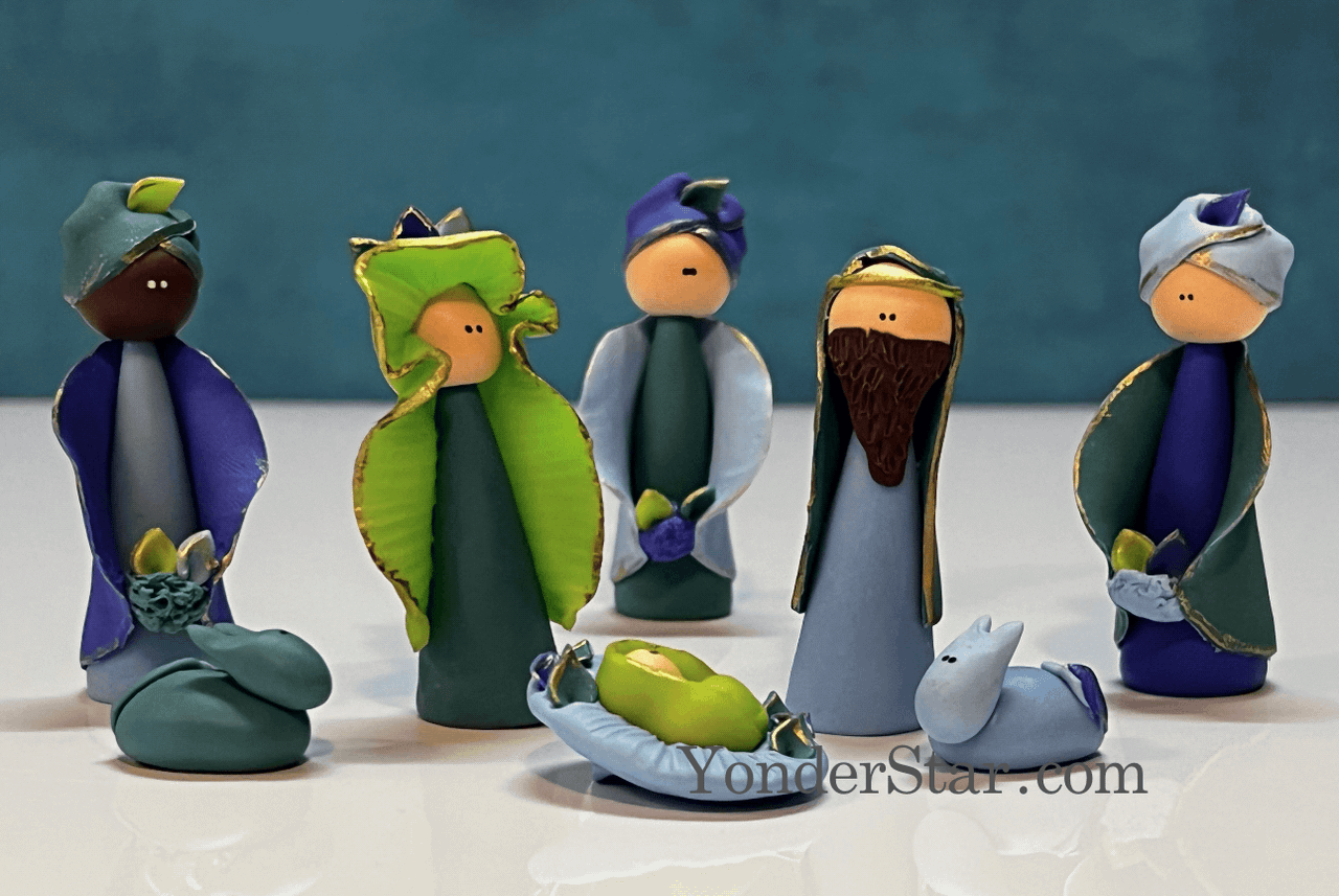 Blue Green Mazapán Nativity Set from Colombia - Yonder Star