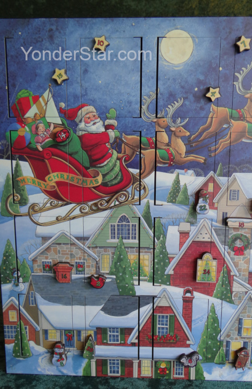 Musical Wooden Advent Calendar Featuring Santa in His Sleigh Yonder Star  Christmas Shop, LLC