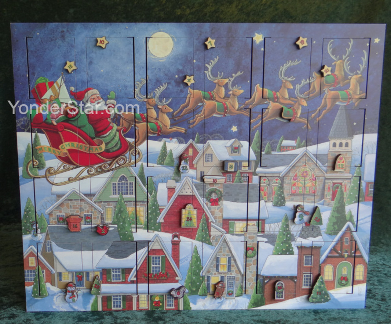 Musical Wooden Advent Calendar Featuring Santa in His Sleigh Yonder Star  Christmas Shop, LLC