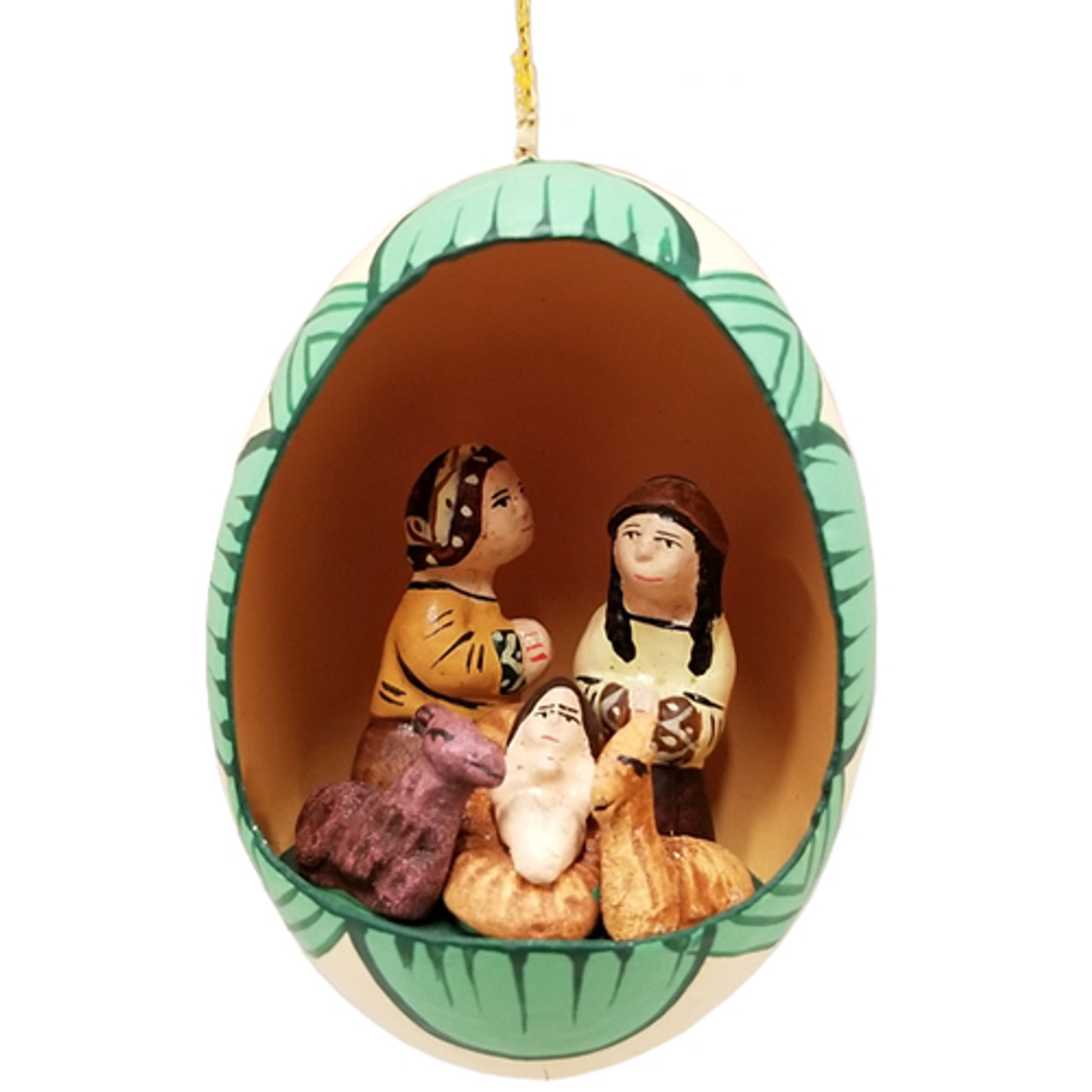 one piece 12 cm or 5 inch high Egg with nativity carved within or inside 