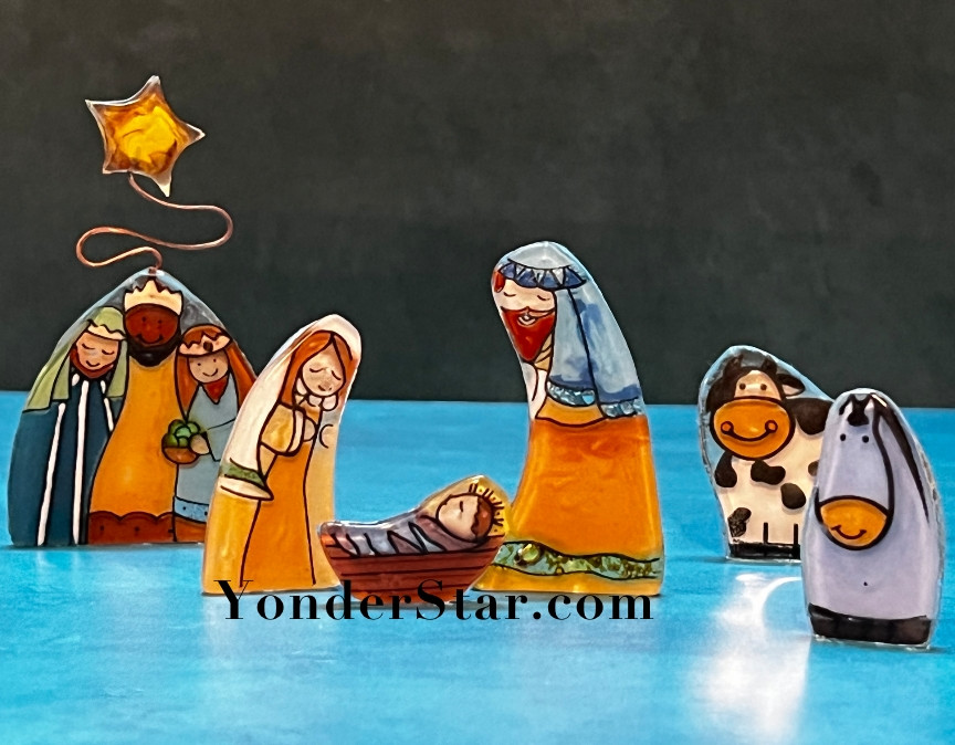 Recycled Glass Nativity Scene from Ecuador Yonder Star Christmas Shop LLC