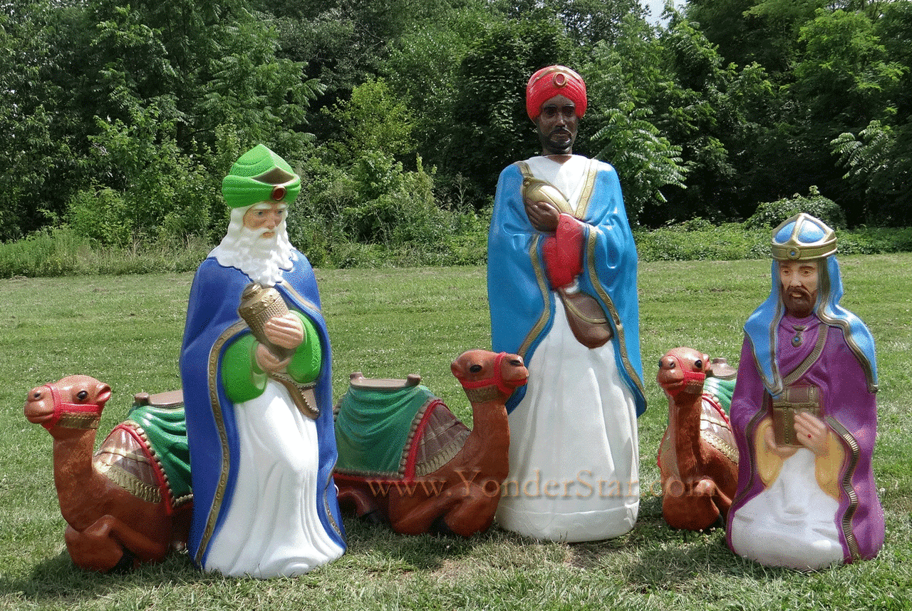 Life Size Outdoor Nativity Wisemen W Camels Curly Unvailable