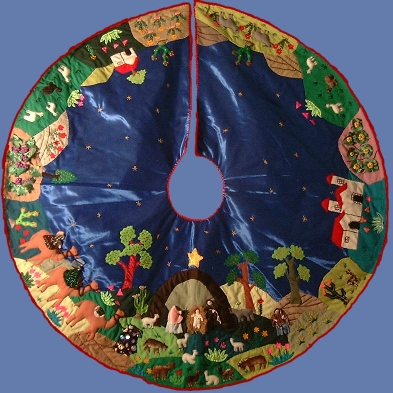 Nativity Scene Arpillera Tree Skirt Hand Sewn Peru Yonder Star Christmas Shop Llc