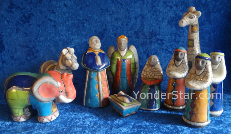 Raku Pottery Nativity Scene from South Africa Yonder Star Christmas