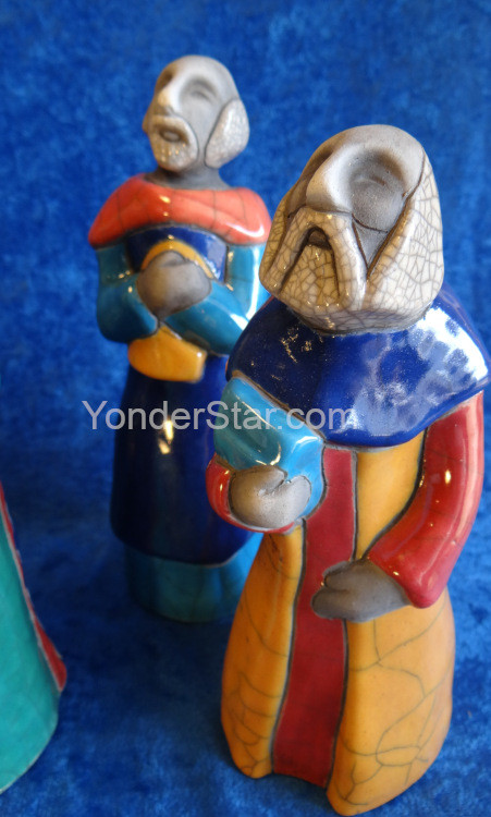 6 piece Nativity Scene from South Africa Raku Pottery Yonder Star