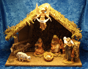 5" Fontanini Nativity Scene 7 pc with 10" Wooden Stable 54564