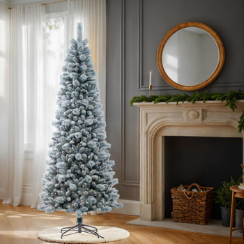 Flocked White Pine Artificial Christmas Tree Vickerman - Slim Profile