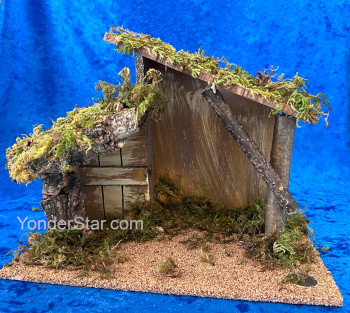 Fontanini 5 inch wooden nativity stable handcrafted in Italy with bark and moss
