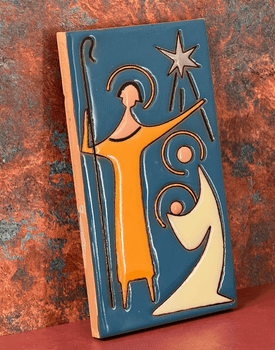 Mexican Holy Family ceramic tile with Star of Bethlehem