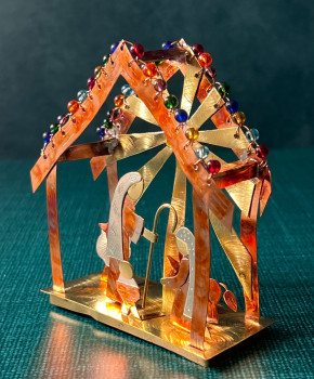 Fair trade Thai nativity with colorful beads and brass star