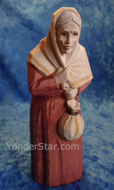 Old Woman with Pouch - Huggler Nativity Woodcarving