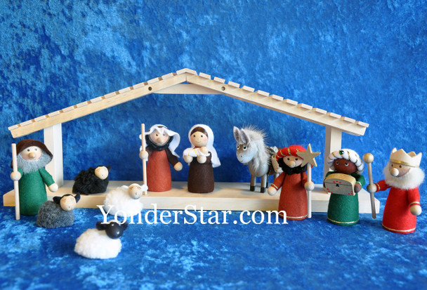Wooden nativity scene.