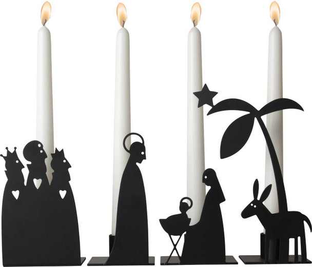 Scandinavian metal nativity candle holder set
