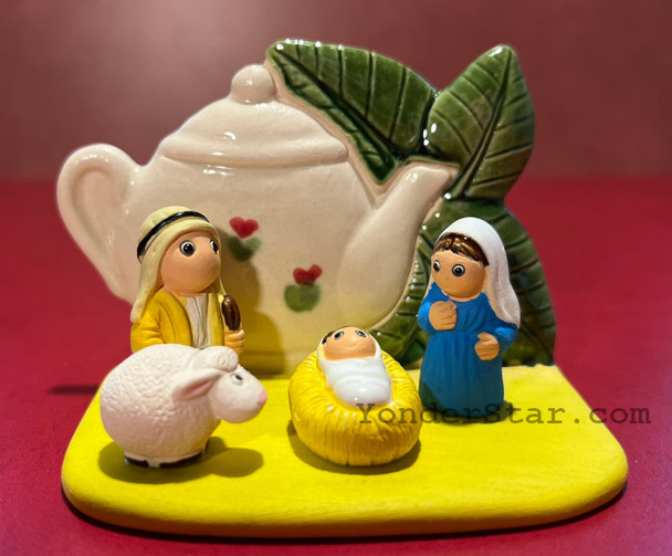 nativity scene with teapot