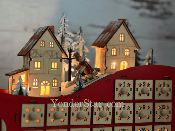 Wooden Sleigh Advent Calendar Lighted with Drawers Yonder Star